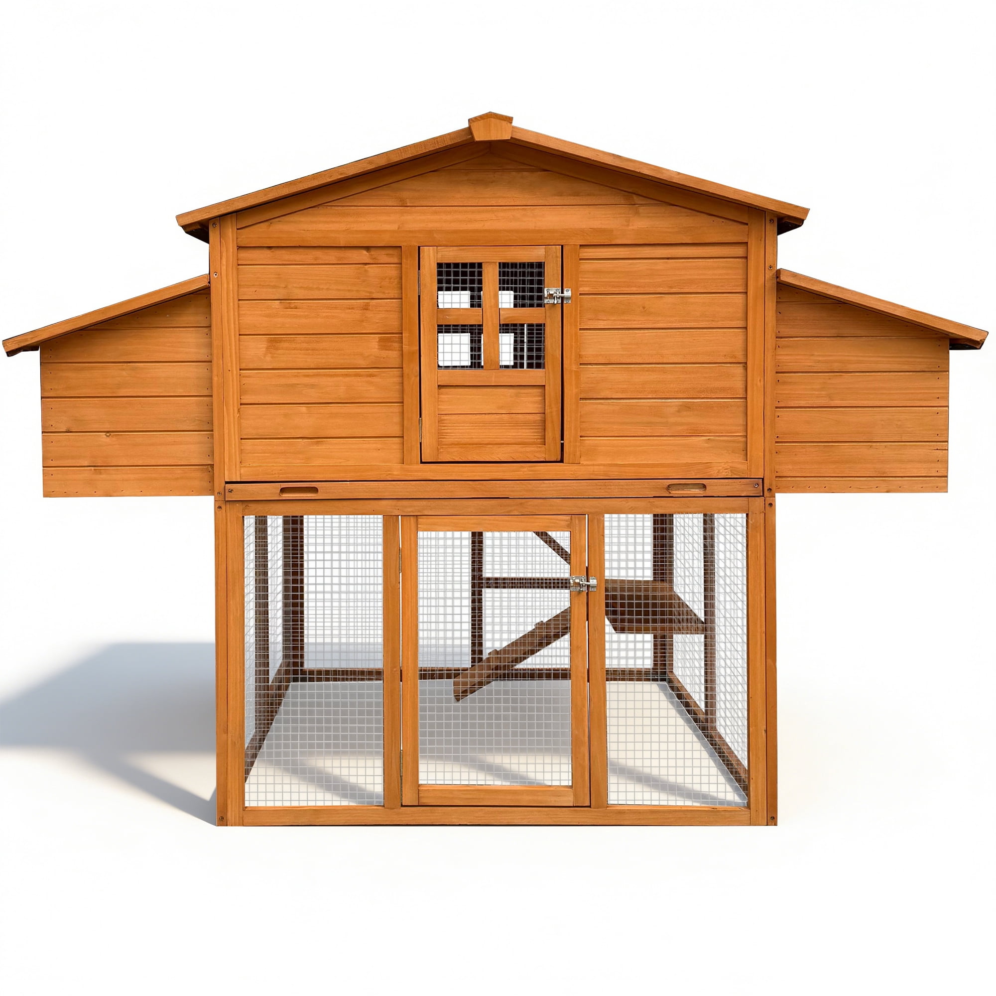 ZephyPaws Wooden Chicken Coop for 2-6 Chickens,Outdoor Chicken House with Run & 2 Nest Boxes,Outside Hen House Poultry House Pet Hutch Chicken Cage with Waterproof Roof & Ramp,Brown