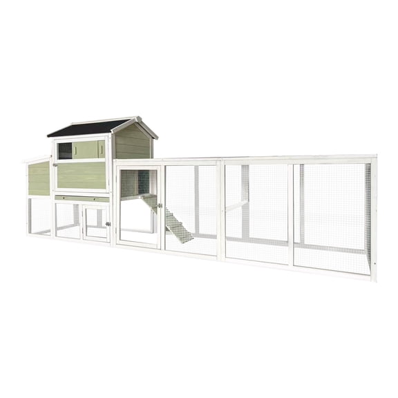 ZephyPaws Wooden Chicken Coop with Run,Large Outdoor Hen House with Nesting Box,Rabbit Hutch,Waterproof Anti-UV Panel,Sliding Door,Openable Top for Egg Collection,Grey,112" x 24" x 42"