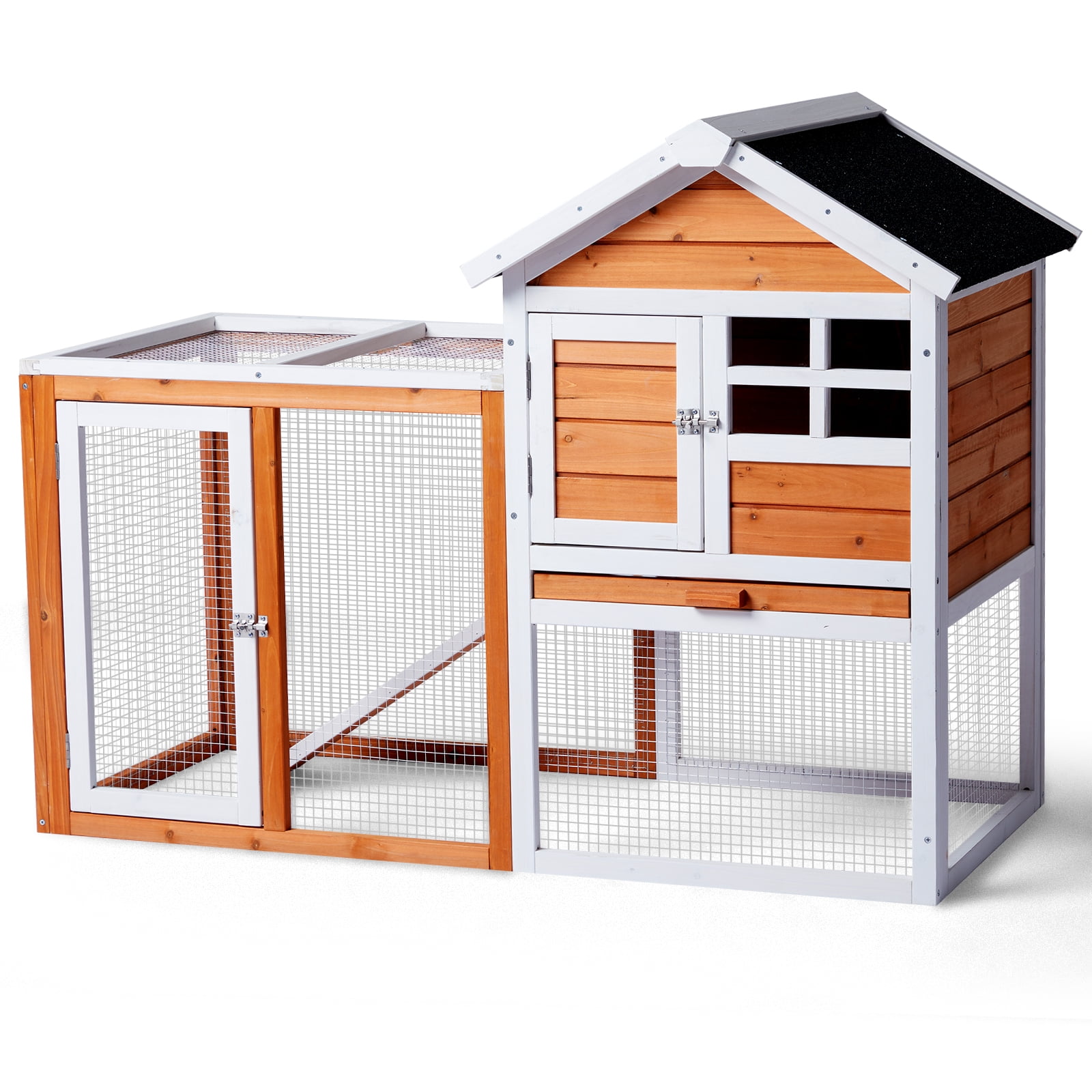 ZephyPaws Wooden Rabbit & Chicken Hutch with Pull Out Upper Tray, 2-Story Outdoor Orange