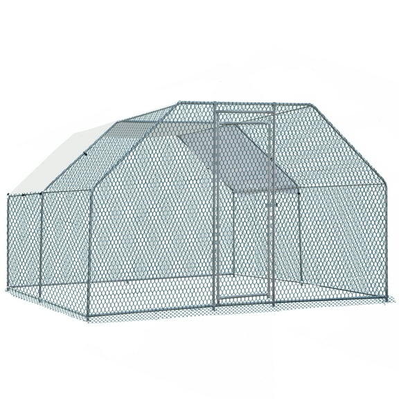 Zephypaws 13.1x9.8x6.5ft Large Metal Chicken Coop Walk in Chicken Run with Waterproof & Anti-UV Cover, Heavy-Duty Galvanized Steel Ducks Rabbits Habitat Cage,Sliver