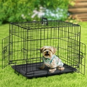 Zephypaws 24 inch Dog Crate Foldable Collapsible Dog Kennel with Plastic Tray and 2 Door Black