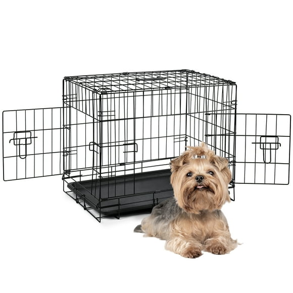 Zephypaws 24 inch Dog Crate Foldable Collapsible Dog Kennel with Plastic Tray and 2 Door Black