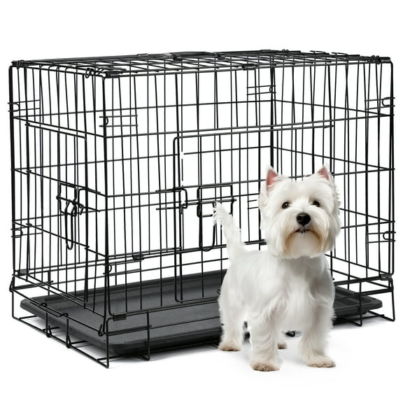 Zephypaws 30" Foldable Dog Crate for Small to Medium Dogs, Double Door Metal Wire Pet Cage Kennel with Plastic Leak-Proof Pan Tray