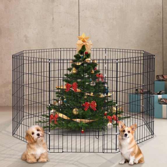 Zephypaws 36" Foldable Dog Playpen 8 Panels Pet Playpens Metal Dog Pen with Door for Indoor Outdoor, Black