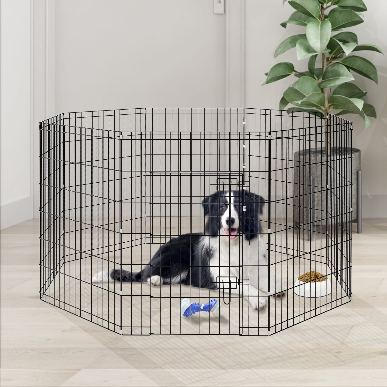 Zephypaws 36" H Foldable Dog Playpen with Lockable Door for Medium to Large Dogs, Portable 8-Panel Pet Exercise Pen Puppy Fence, Metal Wire Pet Play Yard for Indoor and Outdoor Use, Black