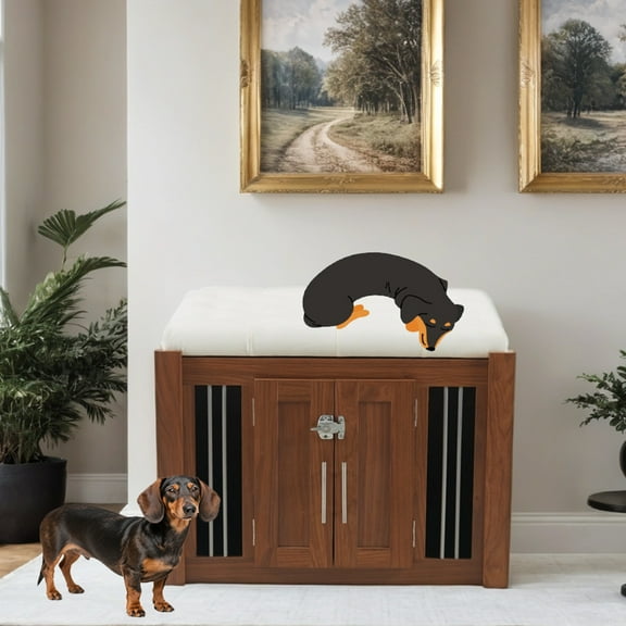 Zephypaws 38in 2 in 1 Dog Crate Furniture with Padded Seat,Wooden Dog Kennel with Double-door,End of Bed Bench Ottoman with Removable Cushion for Bedroom,Living Room,Walnut