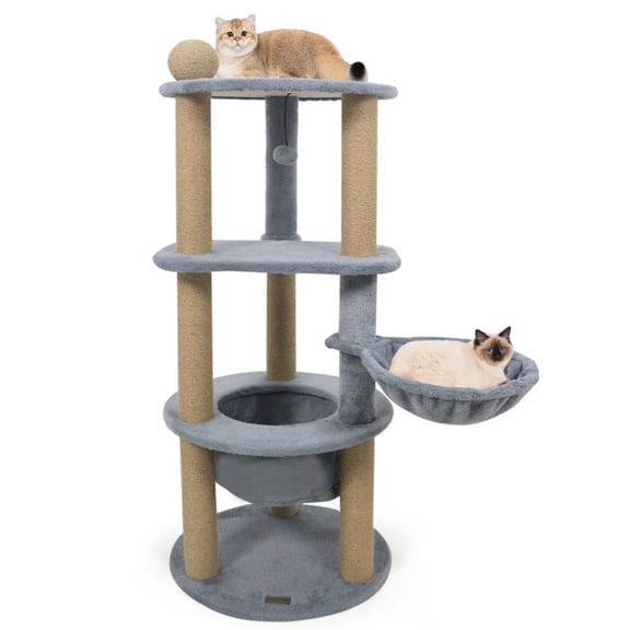 Zephypaws 48in Cat Tree for Indoor Cats,Plush Multi-Level Kitten Cat Tower with Scratching Post,Basket,Hanging Ball,Light Gray