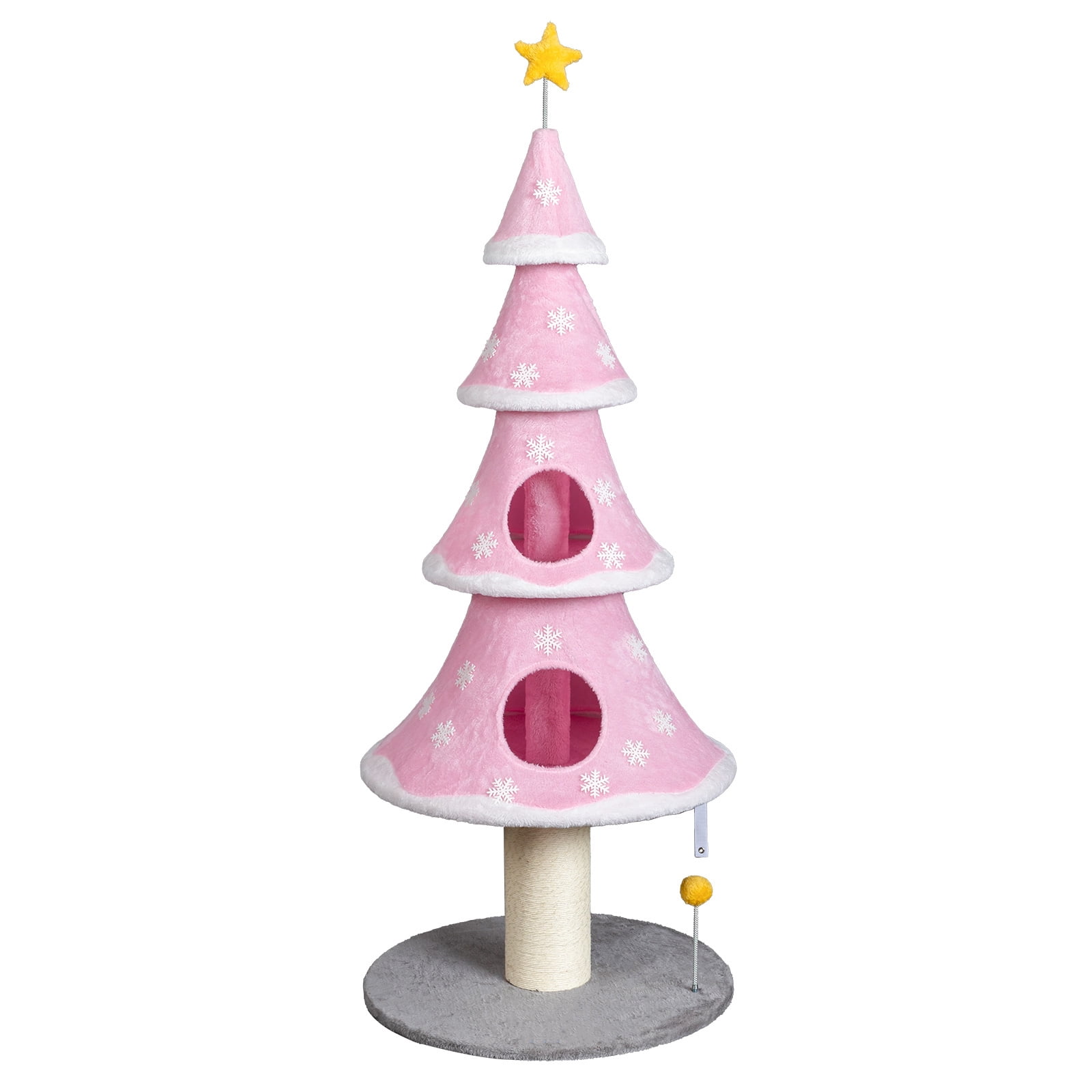 Zephypaws 59" Pink Cat Tower with 2 Private Condos, Plush Fleece Surface, Sisal Scratching Post, Dangling Play Toy, Solid Round Base & Tree-Inspired Multi-Level Design for Indoor Cats