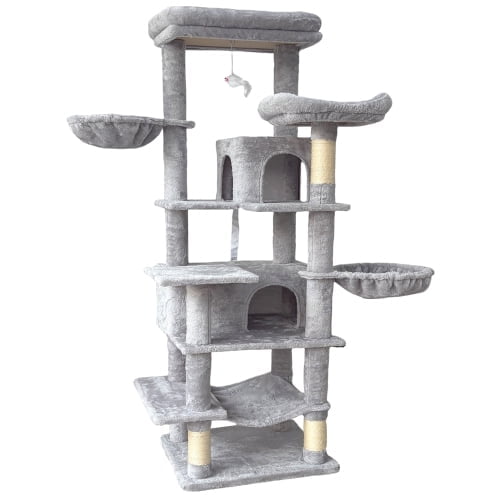 Zephypaws 68" Multi-Level Cat Tree Tower with 6 Platforms, Sisal Scratching Posts, Hammocks & Hideaways, Light Gray