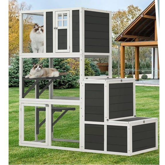 Zephypaws 71" H Cat Enclosure Resting Box with Platforms & Doors, 3-Tier Wooden Outdoor Indoor Cat House for 1-3 Cats, Cat Shelter with a Jump Box for Hiding and Resting Cat Cage