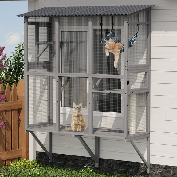 Zephypaws 78" L Window Catio with 3 Jump Platforms,Mosquito-Proof Cat Window Crate for Sunbathing,Napping,Overlooking,Sturdy Outdoor Cat Bed with Waterproof Roof,Catio Window,Gray