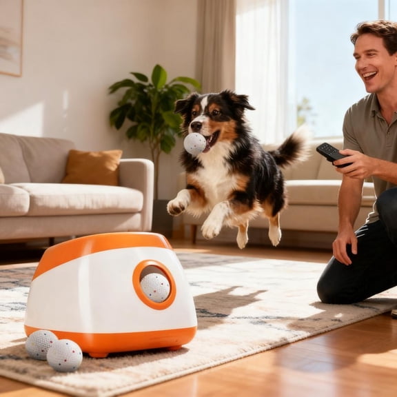 Zephypaws Automatic Dog Ball Launcher,Interactive Dog Balls Thrower with 3 Distance 26Ft-79Ft, Remote Control Ball Launcher for Medium&Large Dogs,6 Etpu Balls Included Orange