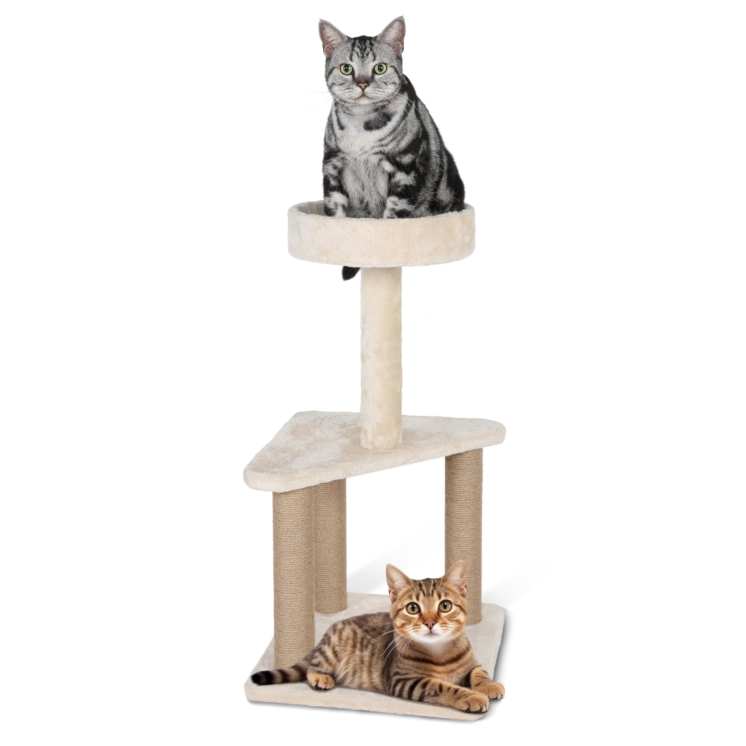 Beige Sisal Cat Tree with Plush Perches, 31.8 Inches