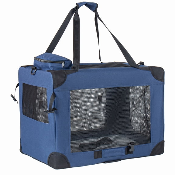 Zephypaws  Portable Dog Crate,40"x27"x27" Collapsible Dog Travel Crate for Medium/Large Dogs with Soft Blanket,Foldable Bowl & Poop Bag Dispenser,Indoor & Outdoor Use,Blue