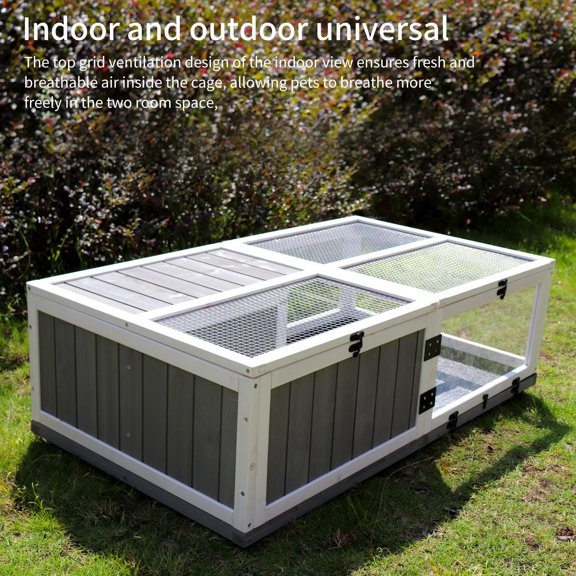 Zephypaws Wooden Turtle & Reptile Cage with Waterproof Tray & Activity Tray Outdoor 2-Story 43" Gray & White