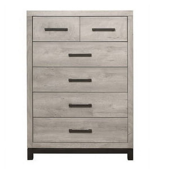 Zephyr Collection Chest with 5 Drawers in Gray Faux Wood Finish and Metal Bar Hardware
