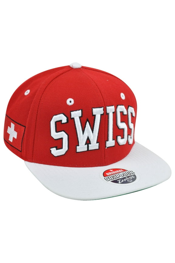 Swiss Country Flag Super Star Adjustable Snap Back Two Tone Red Hat Cap