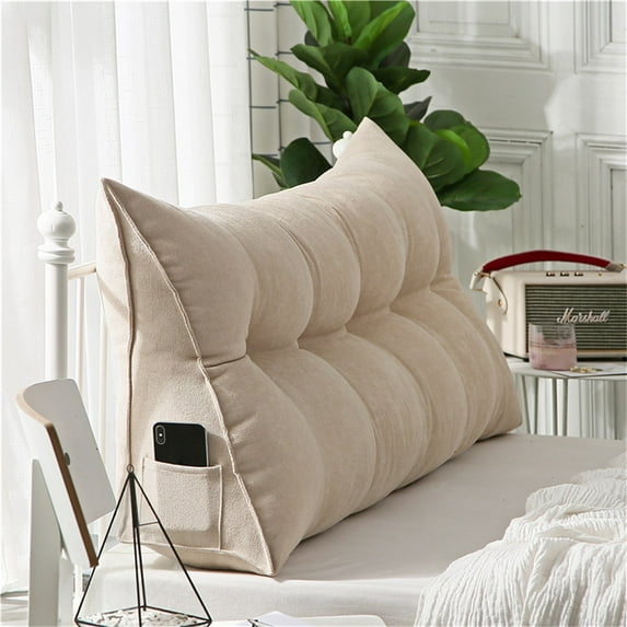 ZephyrLoom Triangular Headrest for Double Beds Backrest With Detachable Cover Ergonomic Long Pillow Backrest Suitable for Dormitory Beds Sofas Single Beds Bunk Beds (24x20 Inch) Ergonomic Cushion