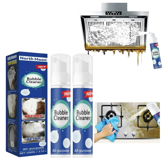 ZephyrZing Bubble Cleaner Foam Spray - North Moon Bubble Cleaner Foam Kitchen Bubble Cleaner Spray All Purpose Rinse-free Cleaning Foam Powerful Effective in Combating Kitchen Stains (2pc)