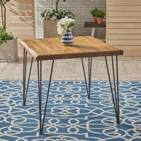 Zephyra Outdoor Industrial Acacia Wood Dining Table, Teak Finish