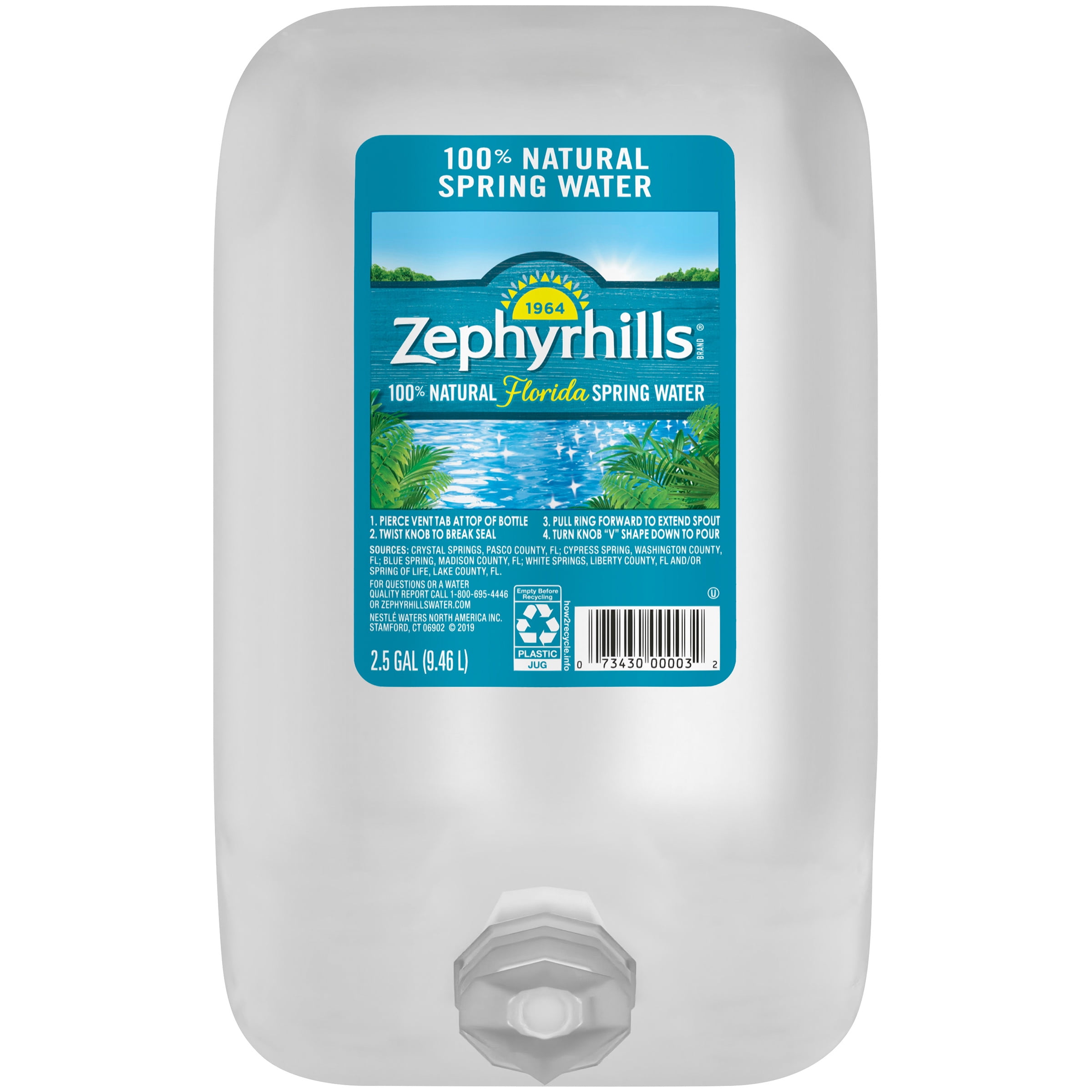 Zephyrhills Florida Spring Water, 2.5 Gallon, Single