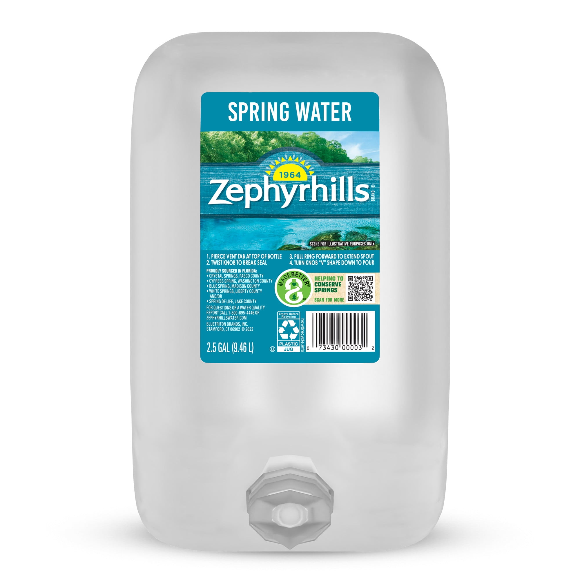 Zephyrhills Florida Spring Water, 2.5 Gal, Single Plastic Jug