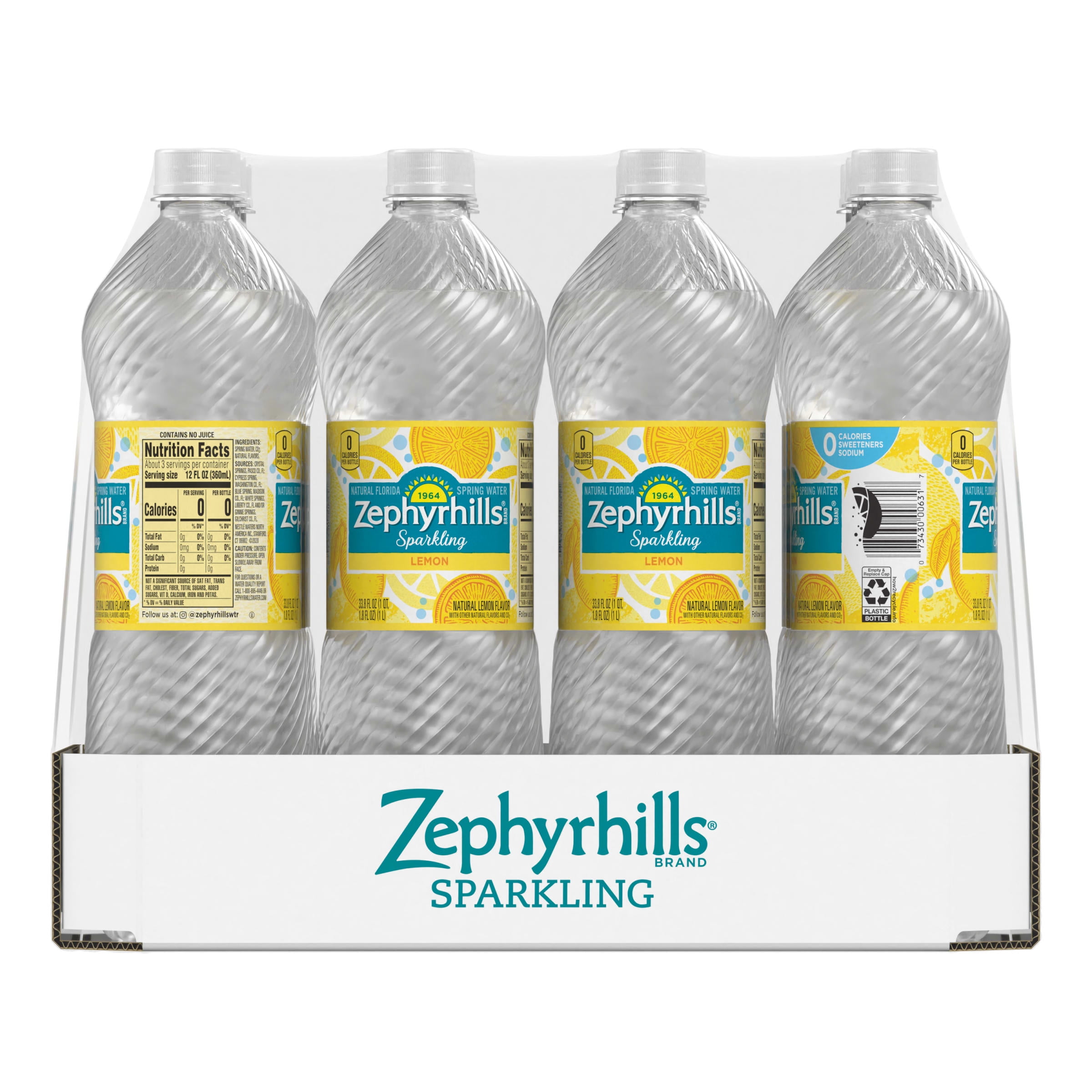 Zephyrhills Sparkling Water, Lively Lemon, 33.8 oz. Bottles (Pack of 12