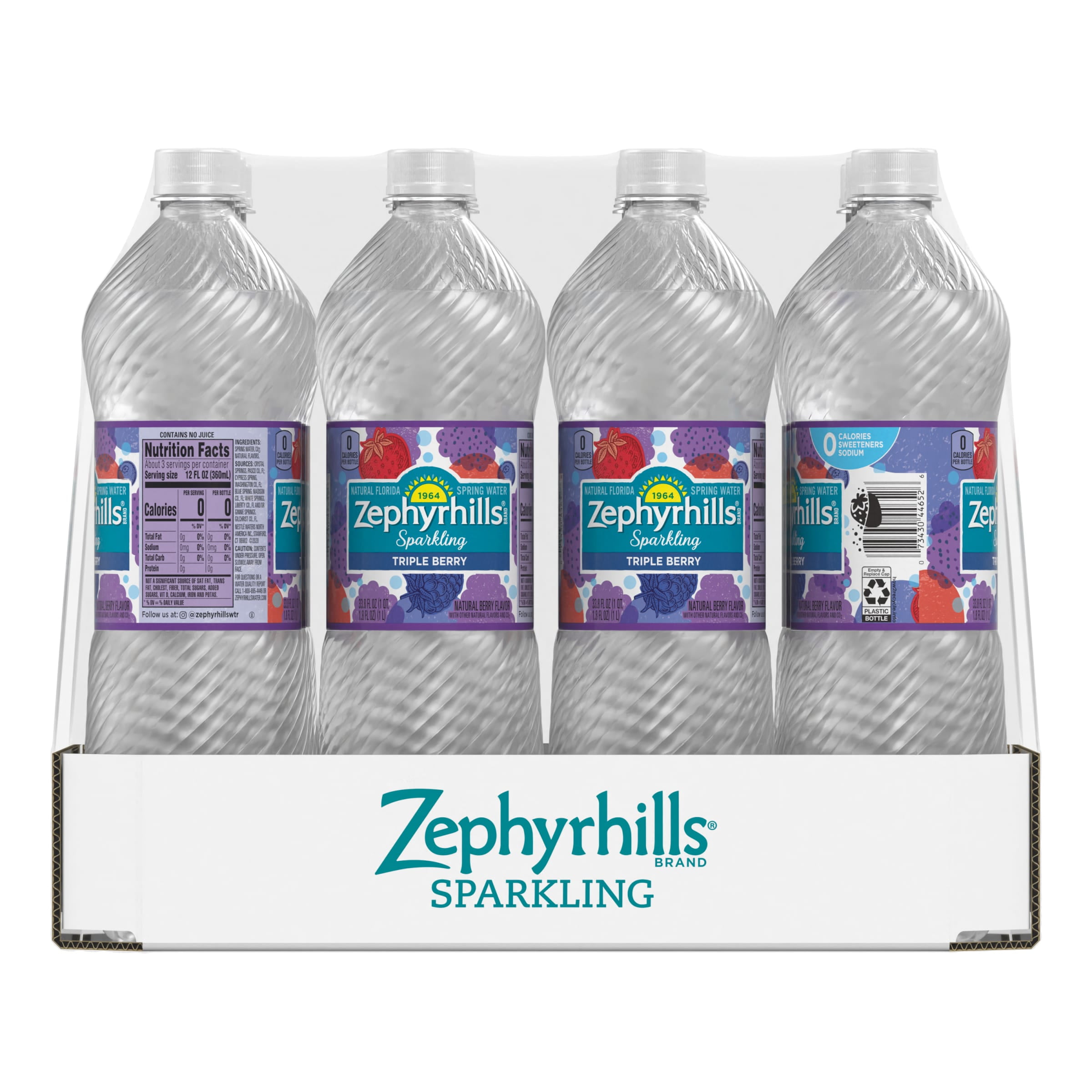 Zephyrhills Sparkling Water, Triple Berry, 33.8 oz. Bottles (Pack of 12
