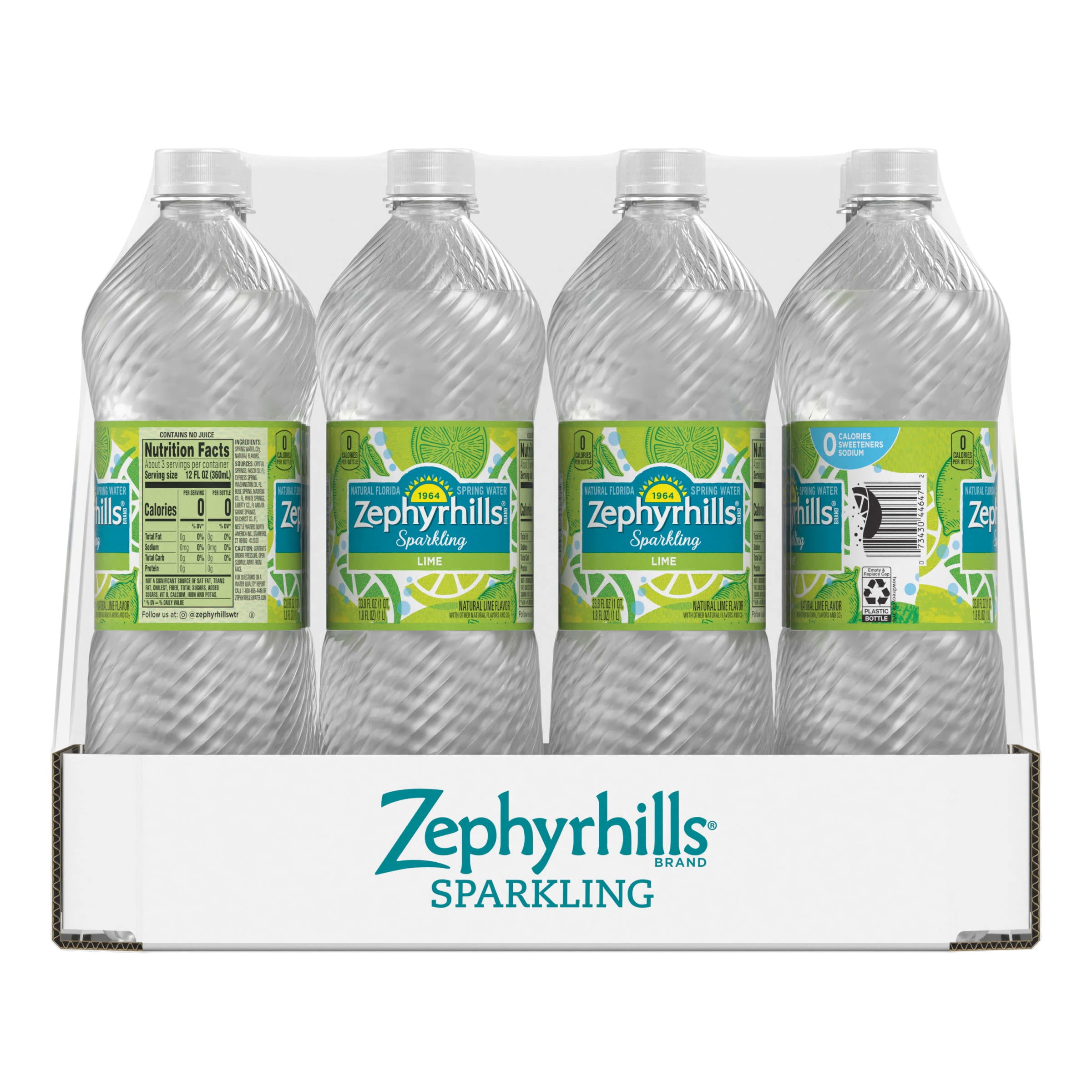 Zephyrhills Sparkling Water, Zesty Lime, 33.8 oz. Bottles (Pack of 12