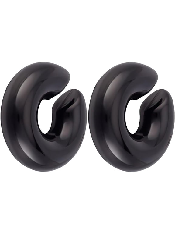 1 Box 2Pcs Chunky Ear Cuff Black 304 Stainless Steel C-Shaped Thick Big Cuff Earrings for Women Men Gift Cartilage Wrap Non Piercing