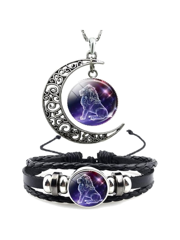 12 Zodiac Constellation Necklace Bracelet Time Gemstone Horoscope Astrology Moon Crescent Necklace for Women Men Birthday Gift Jewelry