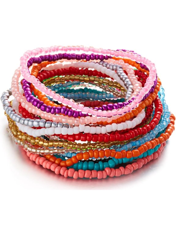 17Pcs Elastic Beaded Handmade Bracelets Bohemian Stackable Beaded Stretch Bracelets Colorful Rainbow Seed Beach Anket Bracelet Set Summer Jewelry for Women