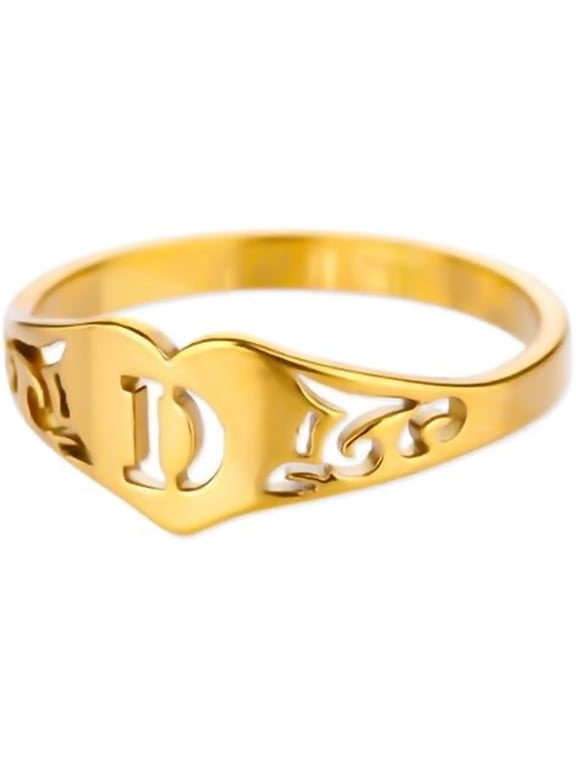 18K Gold Plated Initial Heart Finger Ring for Women Stainless Steel Personalized A-Z Alphabet Jewelry