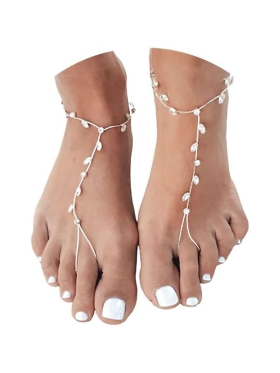 1Pair Summer Beach Rhinestone Toe Ring Anklet Foot Chain Bridal Wedding Crystal Barefoot Anklet Sandal High Heels Accessories Bikini Leg Chain for Women