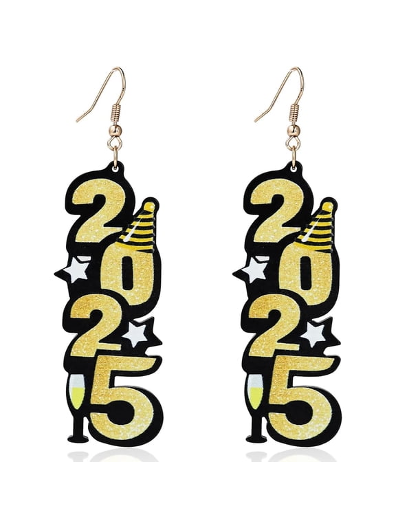 2025 Happy New Year Earrings Cute Handmade 2025 Glitter Acrylic Dangle Drop for Women Christmas New Year's Eve Holiday Festive Party Jewelry Gifts
