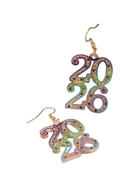 2026 Happy New Year Earrings 2026 Letter Colorful Glitter Acrylic Holiday Dangle Drop Earrings for Women New Year’s Eve Party Jewelry Gift