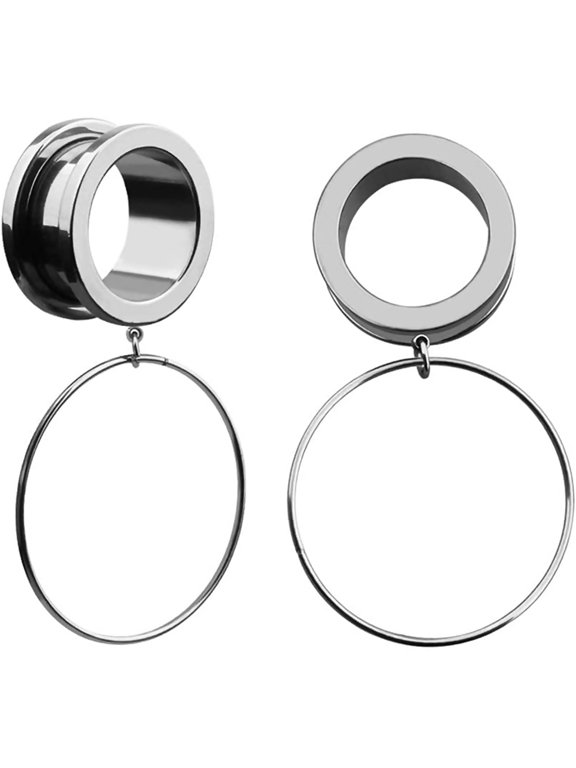 2PCS Surgical Steel Large Hoop Ear Tunnels and Plugs - Dangle Expander Gauges Stretcher Piercing for Women (6mm - 25mm)
