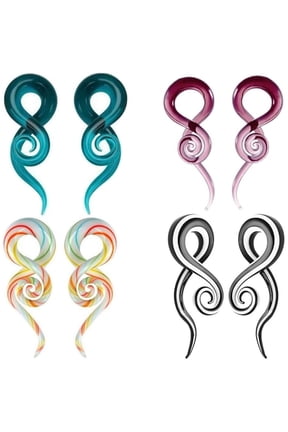 4 Pairs Artistic Glass Ear Gauges - Jellyfish Tentacle and Musical Note Tunnel Plugs, 5mm-14mm Stretching Kit for Punk/Rave Styles, Unisex Body Jewelry