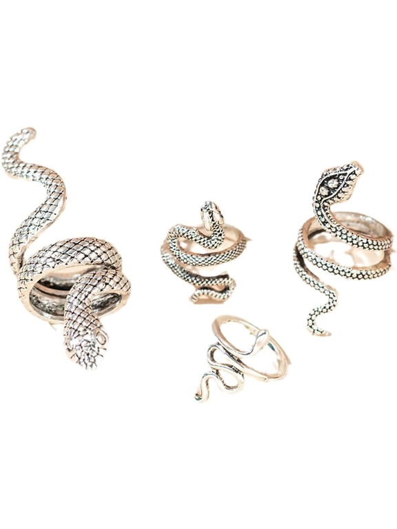 4 Pcs Set Snake Ring Adjustable Punk Snake Ring for Women Stacking Open Rings Set Vintage Goth Silver Snake Ring Halloween Jewelry