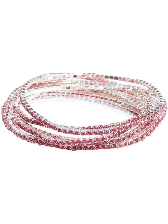 5Pcs Set Sparkling Rhinestone Stretch Tennis Bracelets Set Colorful Fashion Stackable Crystal Elastic Bracelet Shining Wedding Party Jewelry for Women