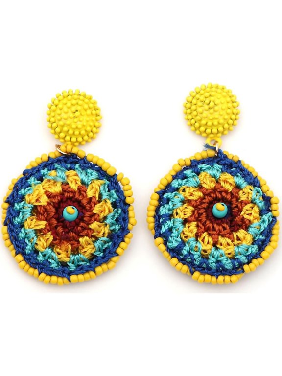 6.3 * 4cm Vintage Ethnic Style Hand Woven Bohemian Bead Earrings