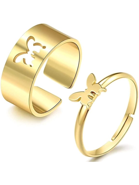 Adjustable Split Metal Rings for Couples Gold Plated Butterfly Rings Set, Trendy Dainty Matching Jewelry for Women and Friendship