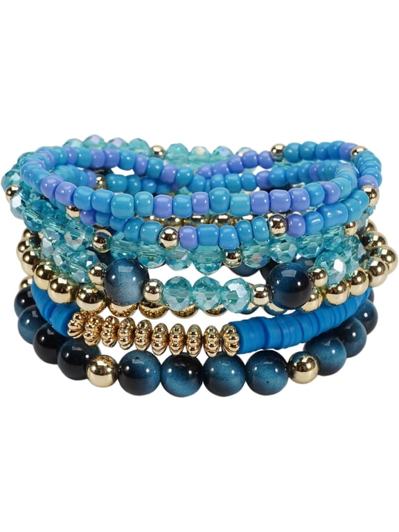 Bohemian Colorful Crystal Glass Beads Stackable Bracelet Handmade Heishi Polymer Clay Beads Stretch Bracelets for Women Summer Beach Friendship Jewelry Gifts