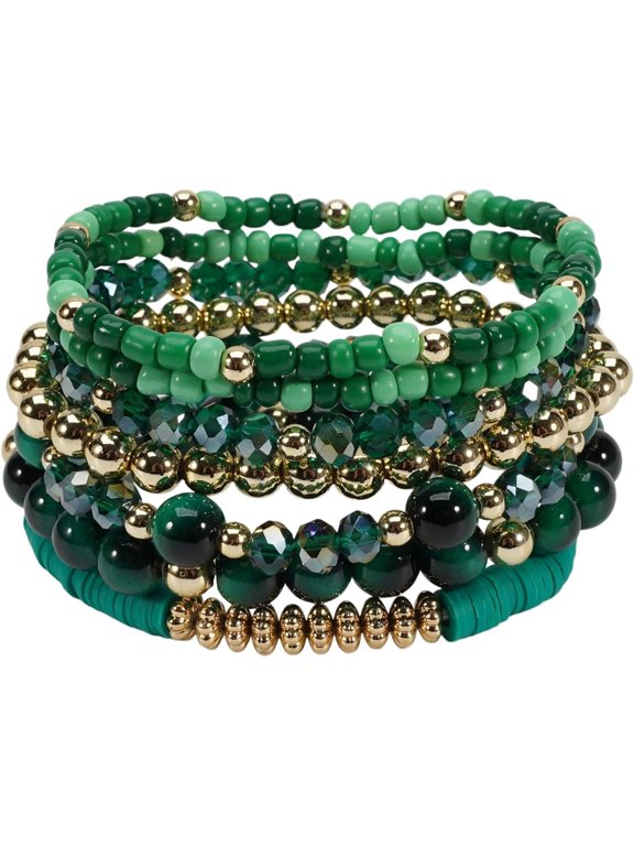 Bohemian Colorful Crystal Glass Beads Stackable Bracelet Handmade Heishi Polymer Clay Beads Stretch Bracelets for Women Summer Beach Friendship Jewelry Gifts