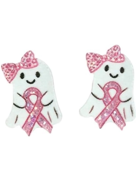 Breast Cancer Awareness Stud Earrings, Pink Ribbon Heart Ghost FIGHT Glitter Stud Earrings Set, Breast Cancer Survivor Support Jewelry Gifts