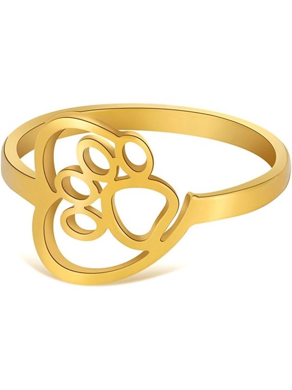 Casual Heart Footprints Ring Cute Hollow Out Stainless Steel Jewelry Delicate Everyday Statement Accessories Gold, Silver Size 6-11 Rings for Women
