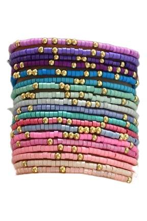 Cute Handmade Colorful Tiny Seed Beads Stackable Bracelets Set Bohemian Gold Beaded Elastic Multilayered Stretch Bracelet for Women Rainbow Surfer Boho Beach Jewelry