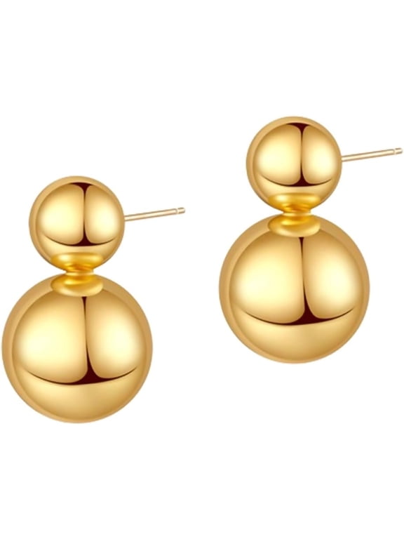 Double Ball Earrings for Women Gold Filled Studs Earrings Round Ball Drop Earrings Fashion Brass Polished Bead Jewelry Gift
