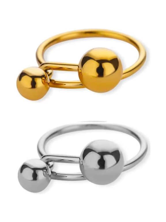 Double Ball Rings Stainless Steel Ball Statement Rings for Women Men Gold Silver Round Bead Open Ring Adjustable Fashion Couple Matching Jewelry Set Gifts 2Pcs