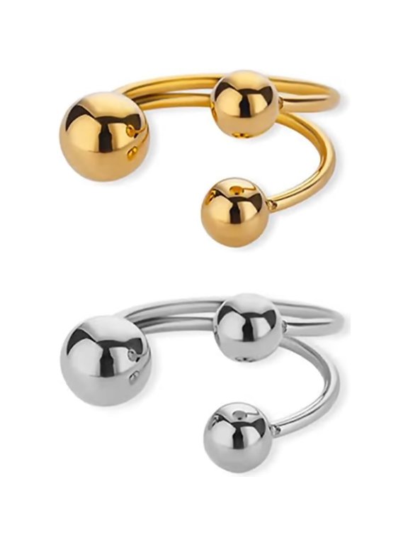 Double Ball Rings Stainless Steel Ball Statement Rings for Women Men Gold Silver Round Bead Open Ring Adjustable Fashion Couple Matching Jewelry Set Gifts 2Pcs